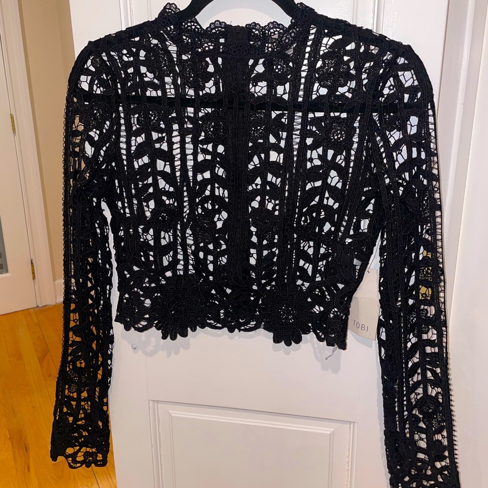 Tobi black elegant lace long sleeve top